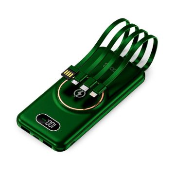 Batería Externa Universal Power Bank 10.000 mAh + Qi Carga Inalámbrica (4 conexiones) Verde