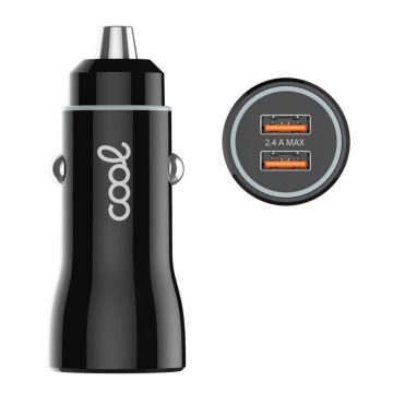 Cargador Coche Universal Doble Entrada Usb COOL Negro 2.4 Amp