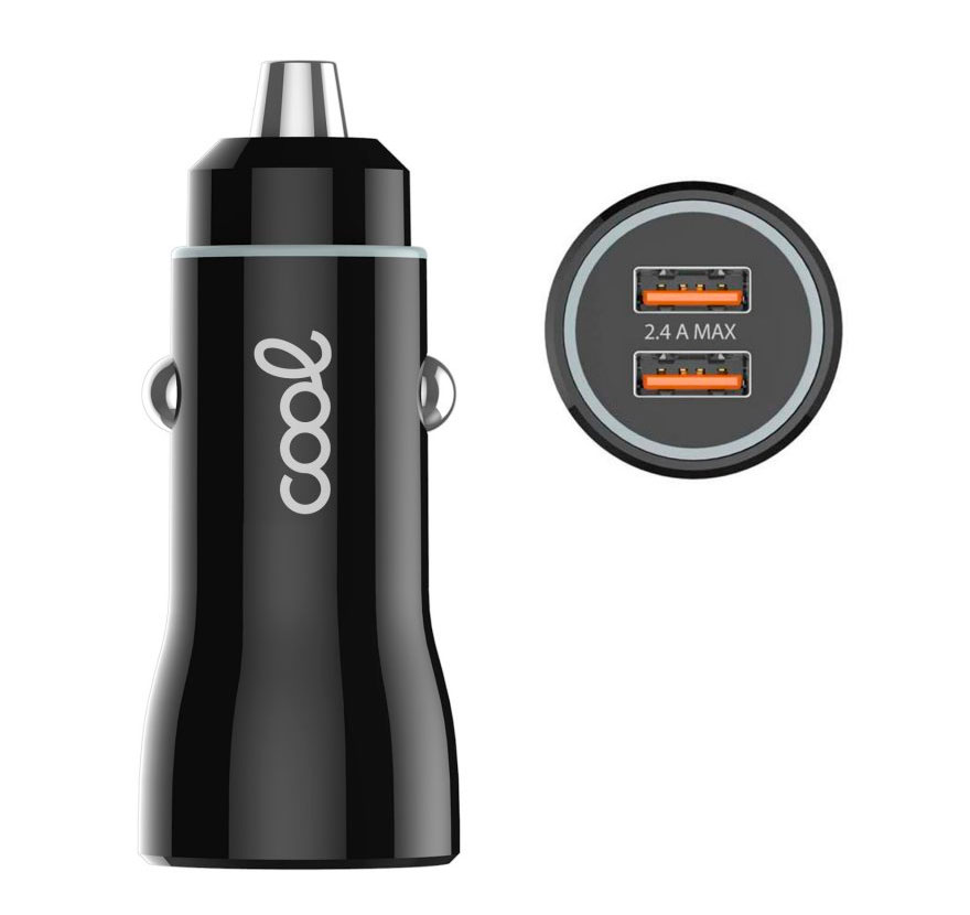Cargador Coche Universal Doble Entrada Usb COOL Negro 2.4 Amp