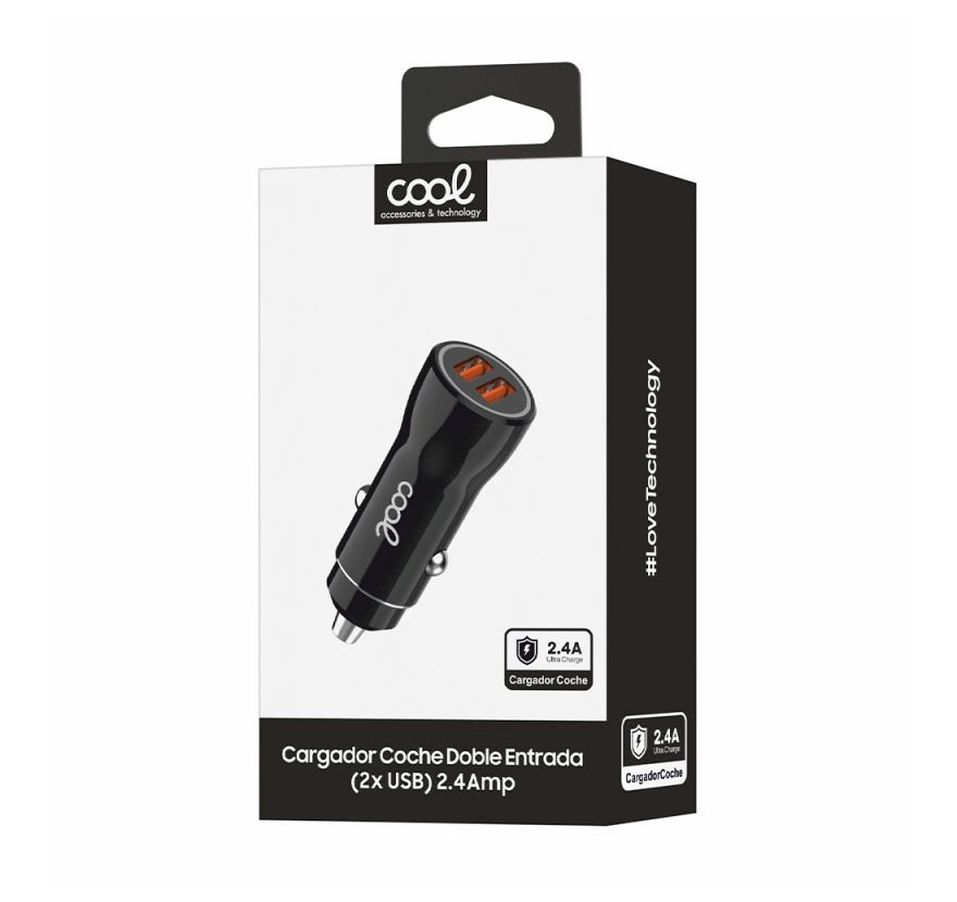 Cargador Coche Universal Doble Entrada Usb COOL Negro 2.4 Amp - Imagen 3