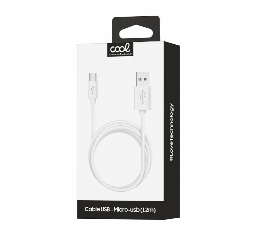 Cable USB Compatible COOL Universal (Micro-Usb) 1.2 metros Blanco 2.4 Amp - Imagen 2